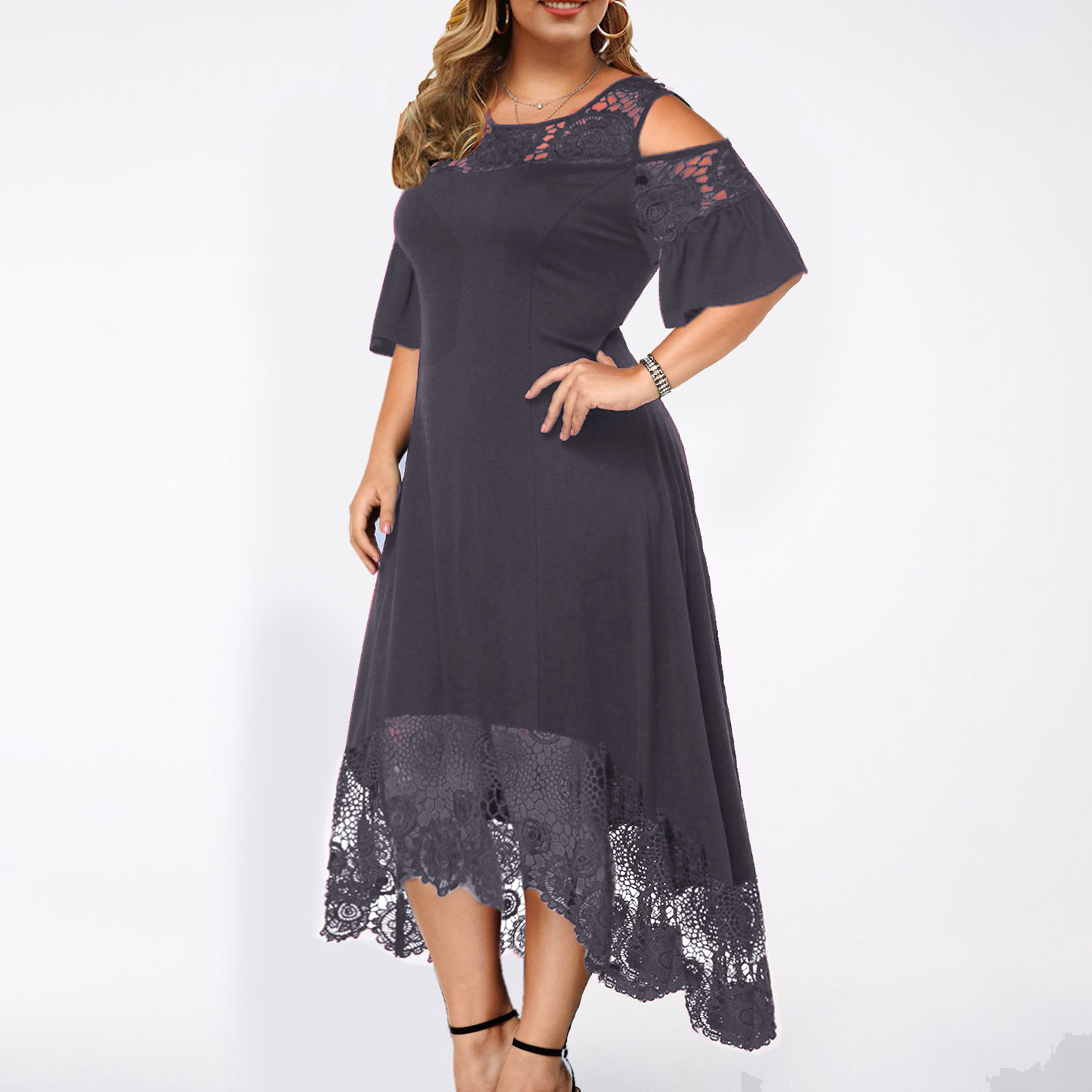 Summer Plus Size Maxi Dresses For Wedding Guest Lace Stitching Dress ...