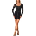 thumbnail image 2 of INSPIRE CHIC Women's Long Sleeve Mesh Sweetheart Neck Ruched Blouse with Padded Bust XS Black, 2 of 5