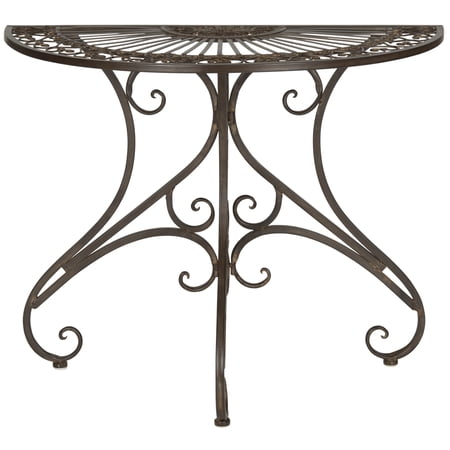 SAFAVIEH Annalise Outdoor Patio Semi-Circle Accent Table, Rustic Brown