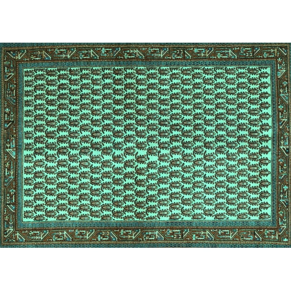 Ahgly Company Indoor Rectangle Persian Turquoise Blue Traditional Area Rugs, 2' x 4'