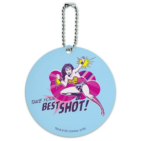 Wonder Woman Take Your Best Shot Round Luggage ID Tag Card Suitcase