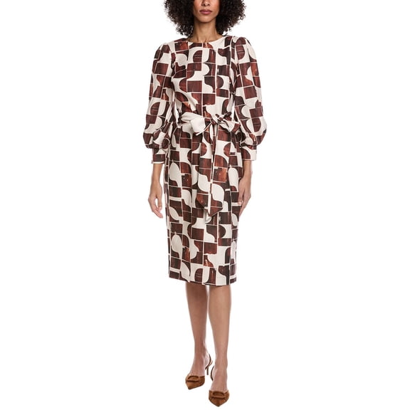 Badgley Mischka womens  Belted Midi Dress, 4, Tan