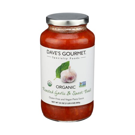 Daves Gourmet Organic Roasted Garlic and Sweet Basil Pasta Sauce, Shelf-Stable, Gluten-Free, Vegan, 24oz Jar