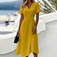 thumbnail image 2 of HAJWOH Women's Cocktail Trendy Dresses Formal Wedding Guest Modest Church Vintage Tea Party Midi Evening V Neck Shirts Sundress, 2 of 8