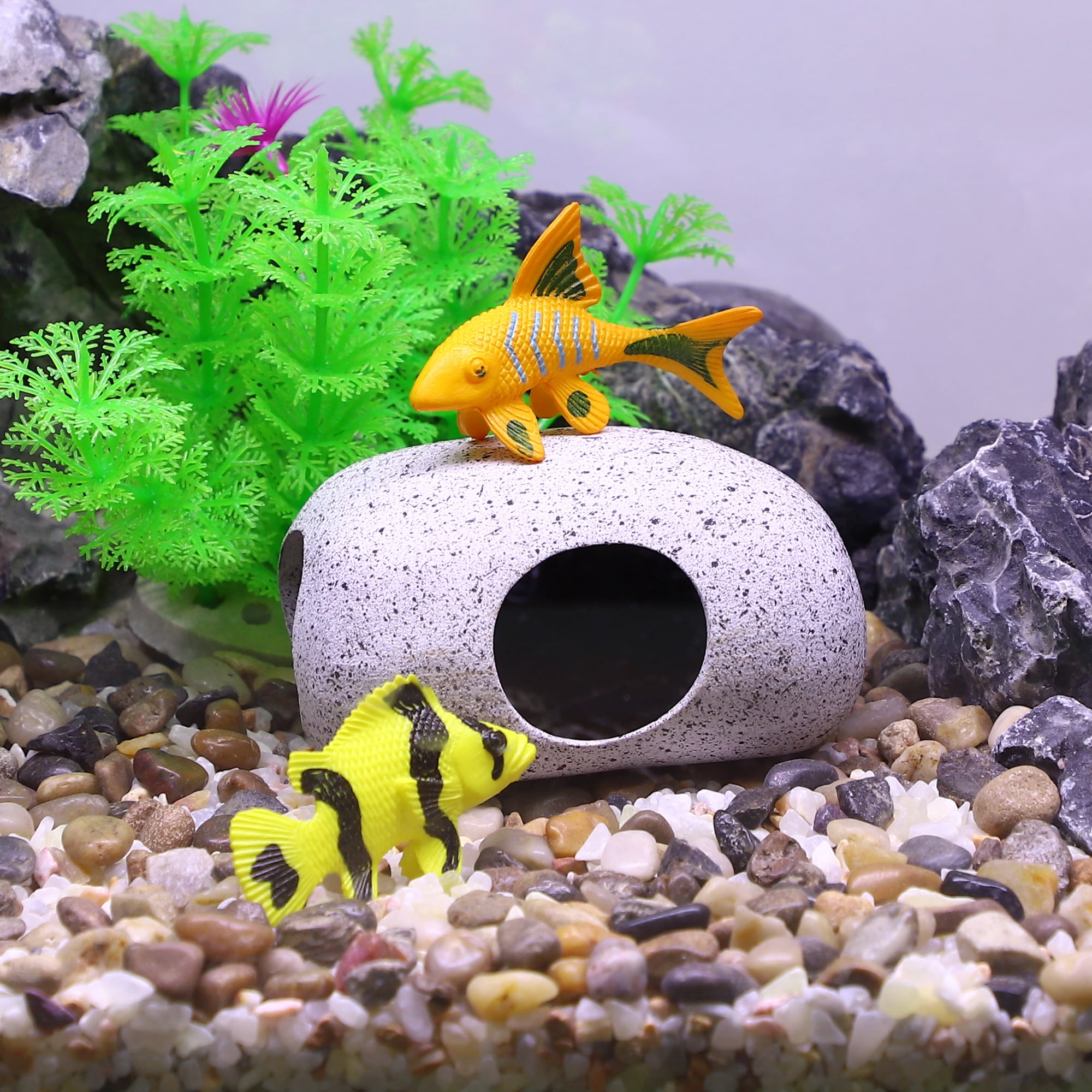 Unique Bargains 3.66x2.60x2.05in Aquarium Hideaway Rock Cave Ceramic Fish Tank Decor Gray