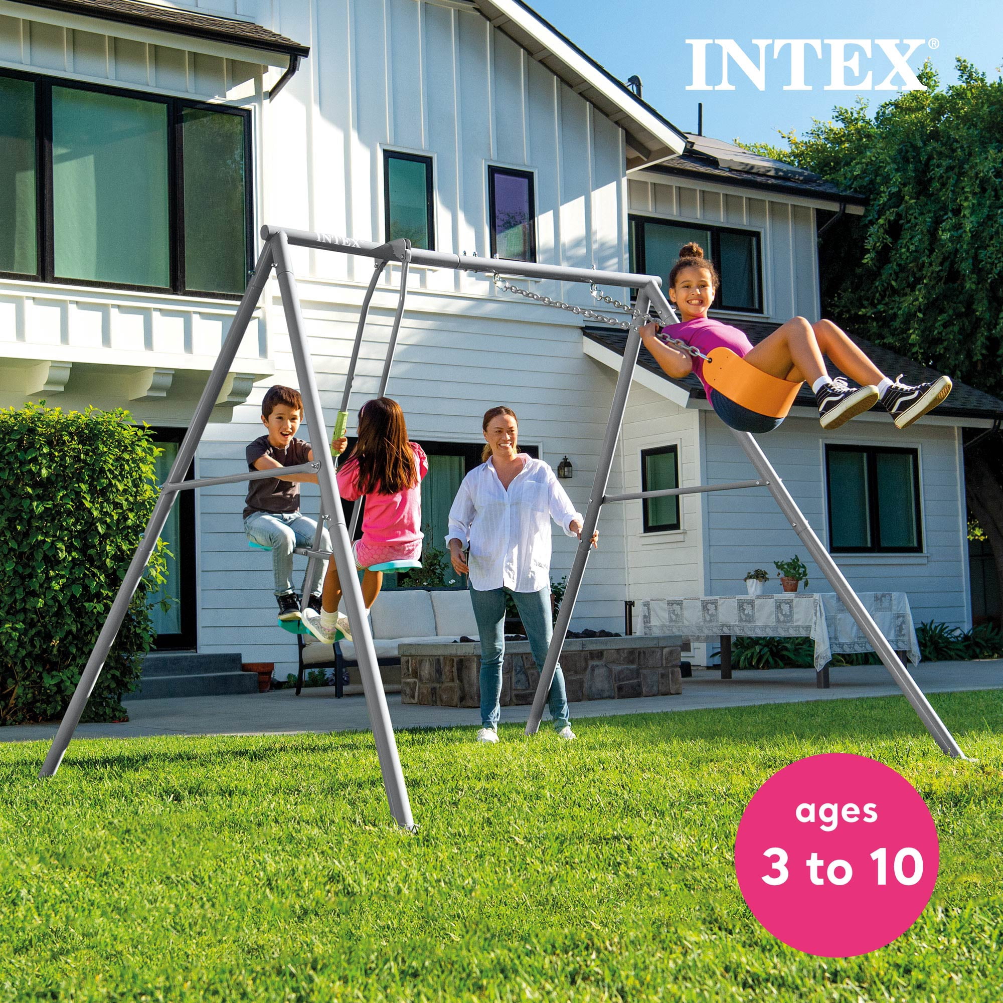 Intex, Two Feature Colored Playground Swing Set, Gray with Trapeze
