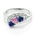 thumbnail image 2 of Gem Stone King 925 Sterling Silver Pink Moissanite and Blue Created Sapphire and White Created Sapphire Engagement Ring for Women (1.31 Cttw, Gemstone , Heart Shape 4MM, Size 6), 2 of 4