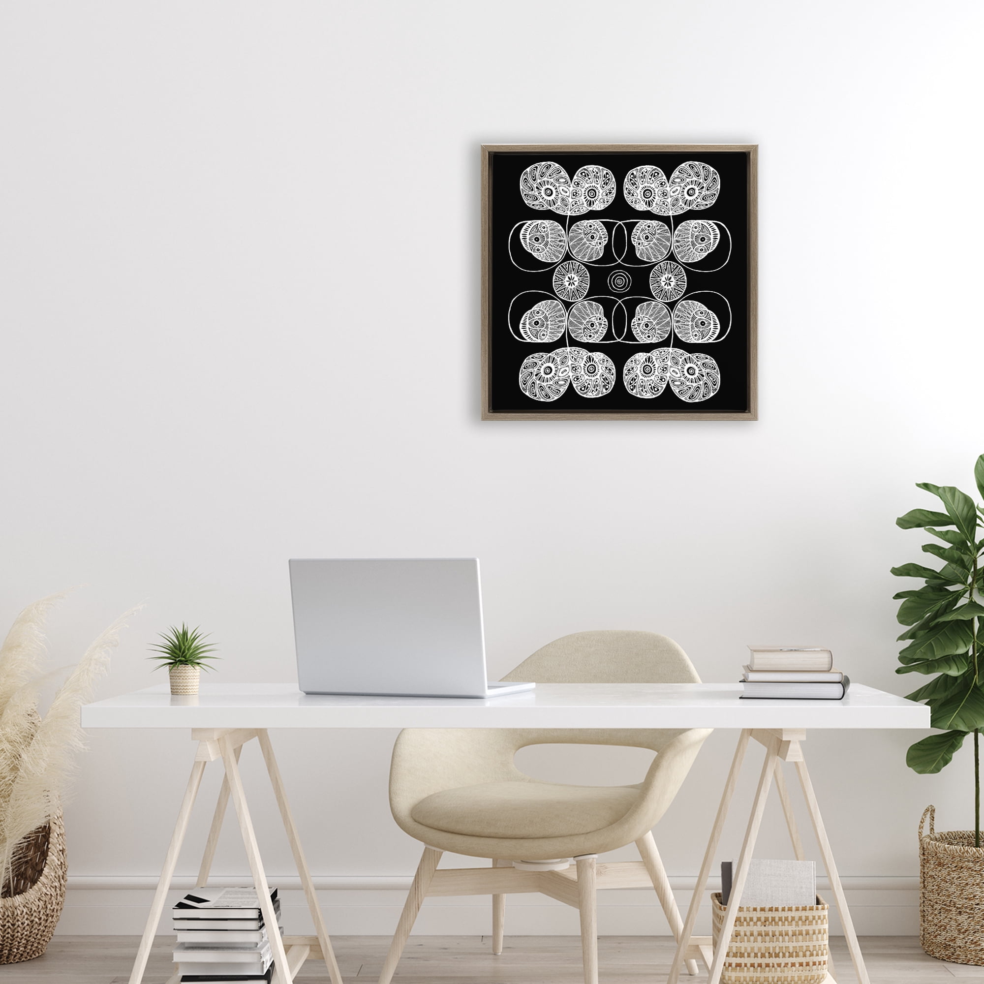 Stupell Industries Detailed Rounded Elementals Brown Framed Floater Canvas Wall Art, design by El Perkin