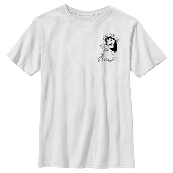 Boy's Lilo & Stitch Black and White Sketch Lilo Graphic Tee White X Large
