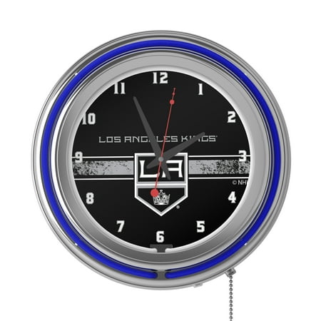 Los Angeles Kings NHL Chrome Double Ring Neon Clock - Silver, Black, White