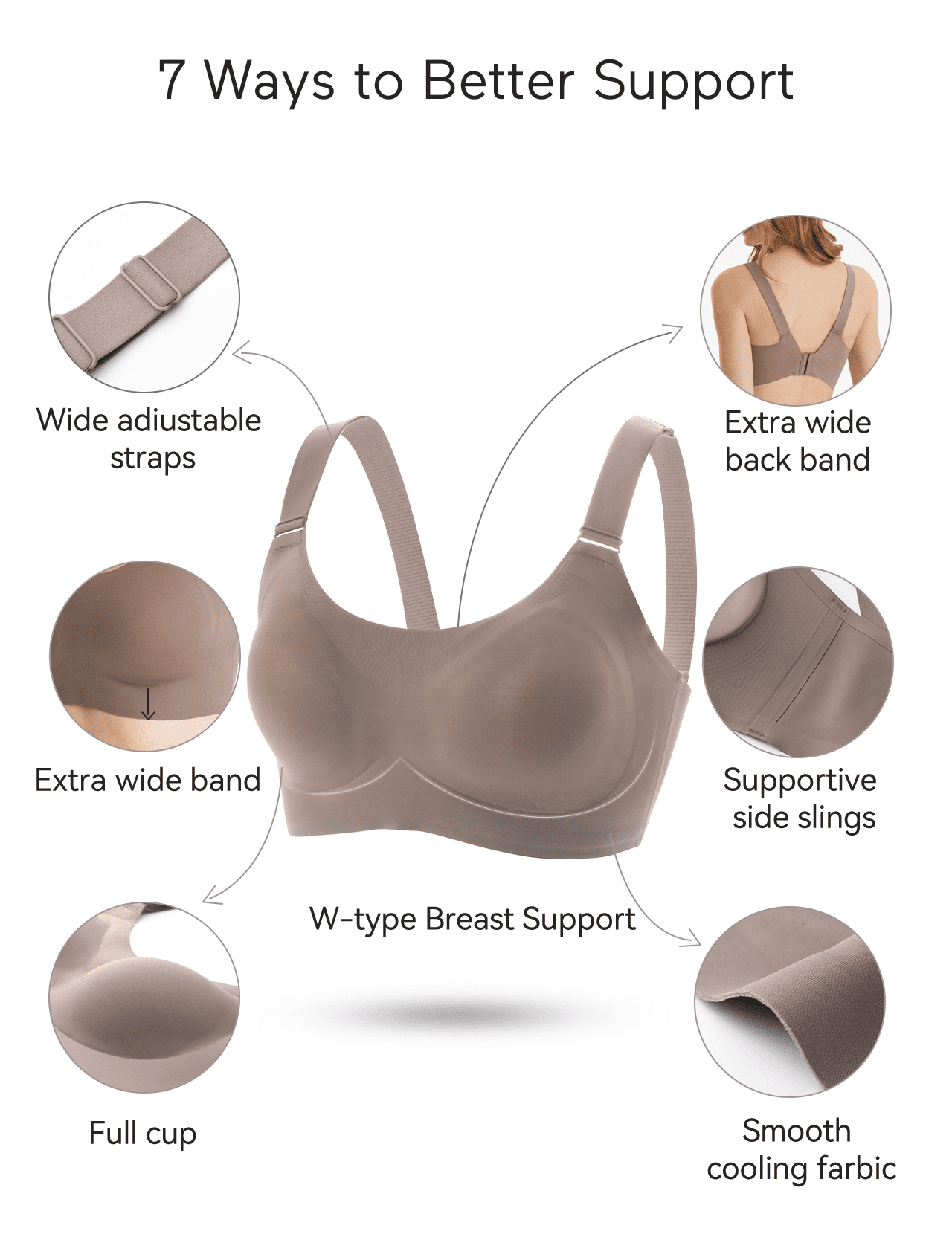 Momcozy Seamless Bra for Women, Wireless Invisible Support Bra, Comfortable Soft Adjustable, Brown
