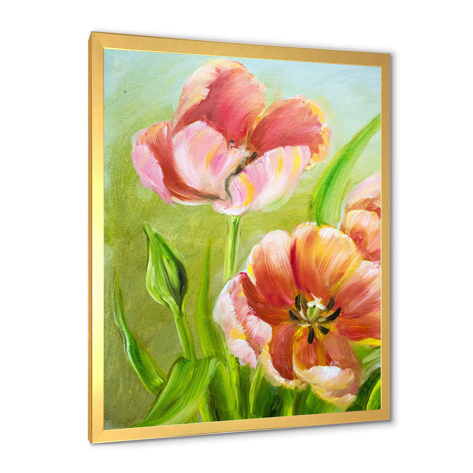 Designart 'Ancient Red Tulips Flowers III' Traditional Framed Art Print