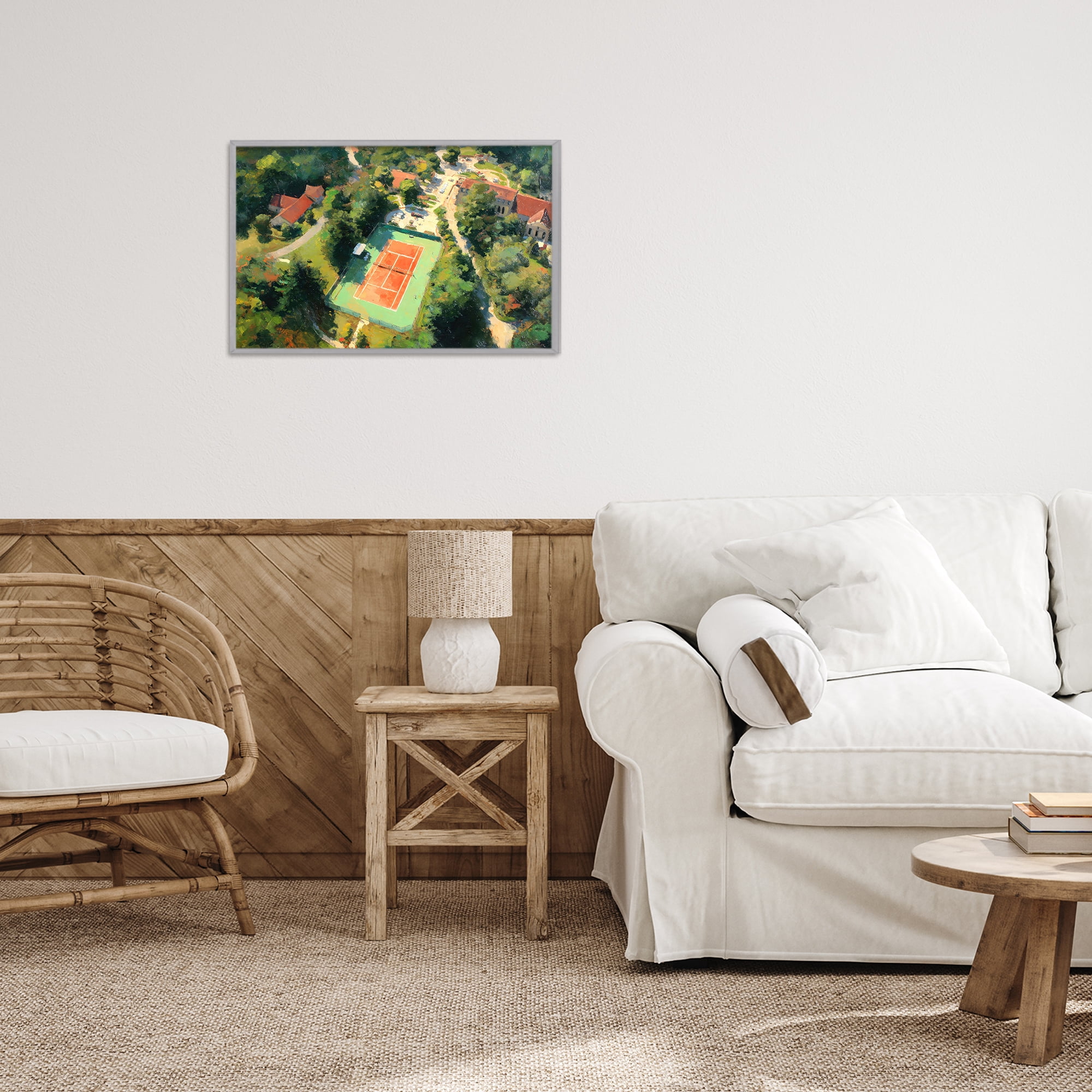 Stupell Industries Aerial Tennis Court Park Gray Framed Giclee Art, design by Petal Prints Design