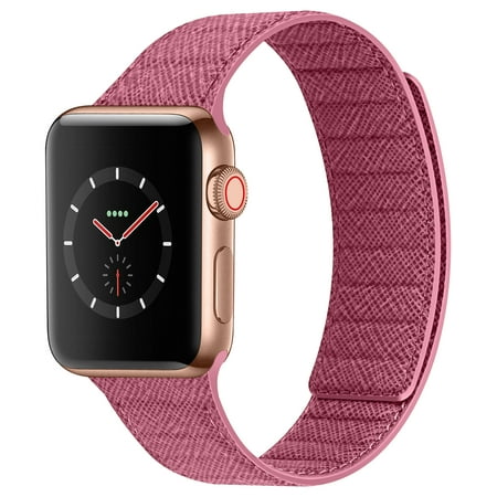 INI Compatible with Apple Watch Band Magnetic Link Top Grain Leather Strap For Serious 7 6 5 4 3 2 1 SE Size 45mm 44mm 42mm Wrist 6.5 to 8.5 Inch Better Than Loop and Link