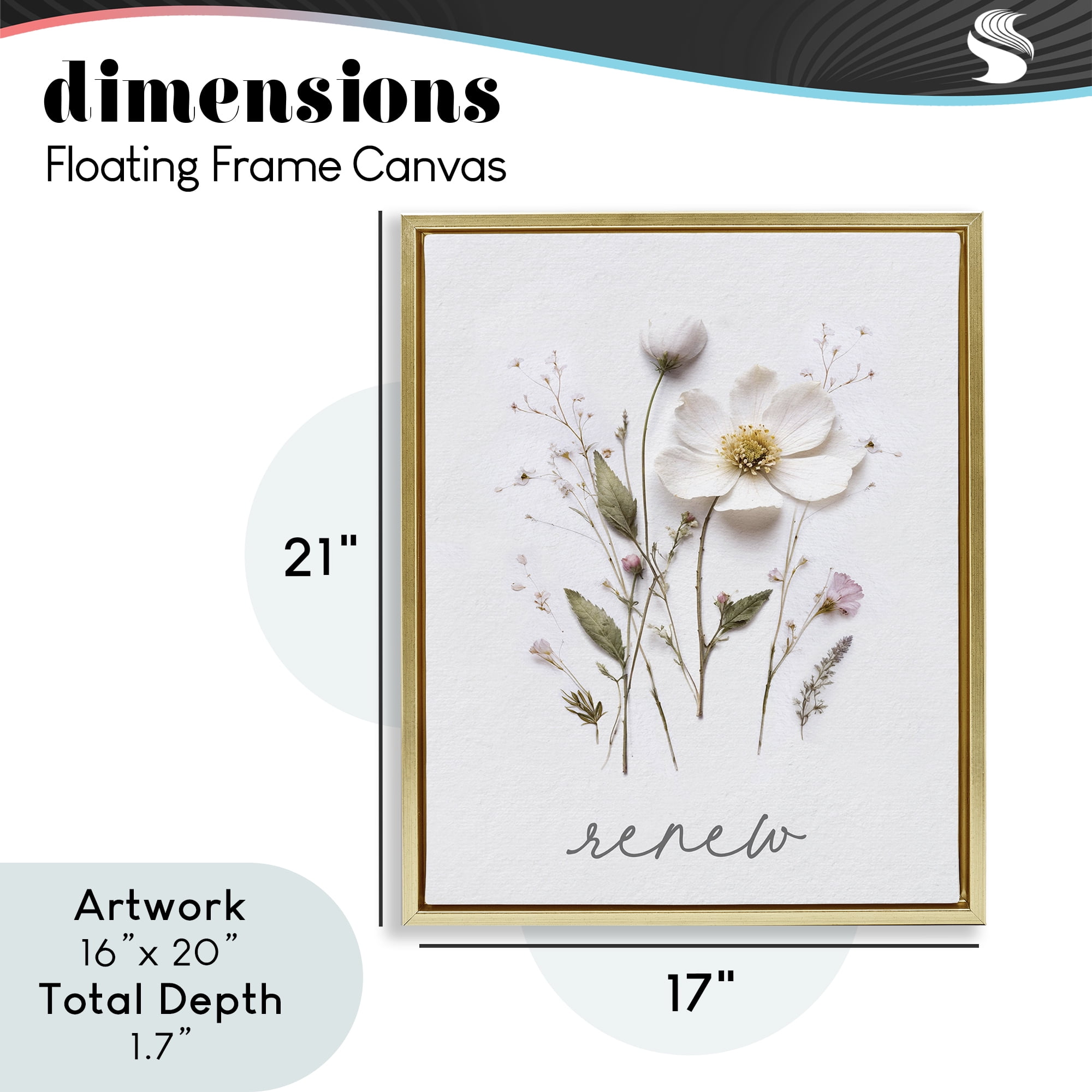 Pressed Flowers Renew Gold Framed Floater Canvas Wall Art, design by Lettered and Lined
