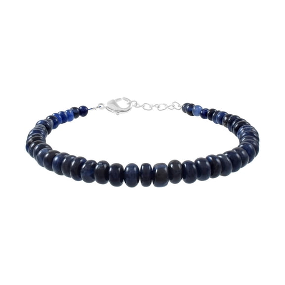 Gems In Silver 925 Sterling Silver Lapis Lazuli Gemstone Bracelet | Natural Blue Rondelle Beaded Bracelet for Women & Men | Adjustable Wristband with Lobster Clasp | Healing Stone Jewelry| Blue