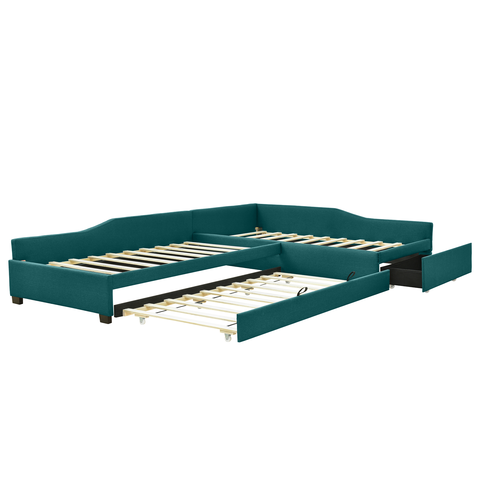 Alvantor Double Twin Daybed with Trundle and Drawer, L-Shaped Upholstered Sofa Bed for Living Room Bedroom, Green