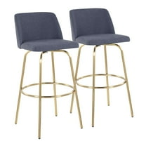 LumiSource Blue Fabric, Gold Metal Toriano 30" Fixed-Height Barstool - Set of 2