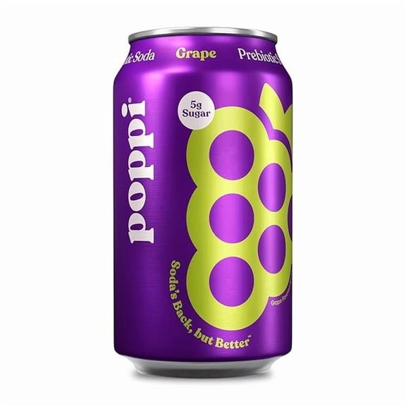 Poppi Sparkling Prebiotic Soda Beverage with Apple Cider Vinegar, Seltzer Water and Fruit Juice, Grape Flavor, 12 Fl Oz, 1 Count, Packaging May Vary