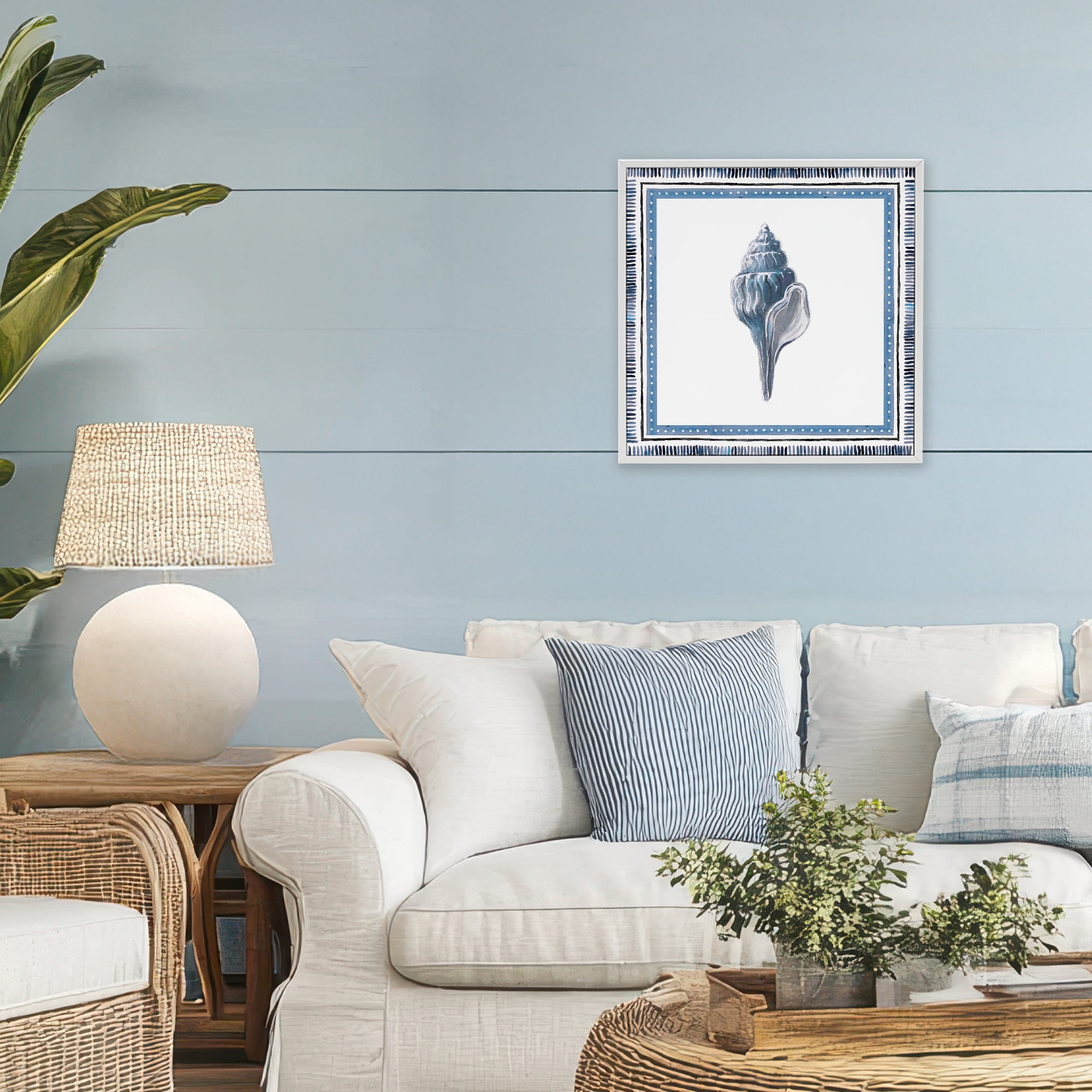 Stupell Industries Soft Blue Conch Shell White Framed Giclee Art, design by Lanie Loreth
