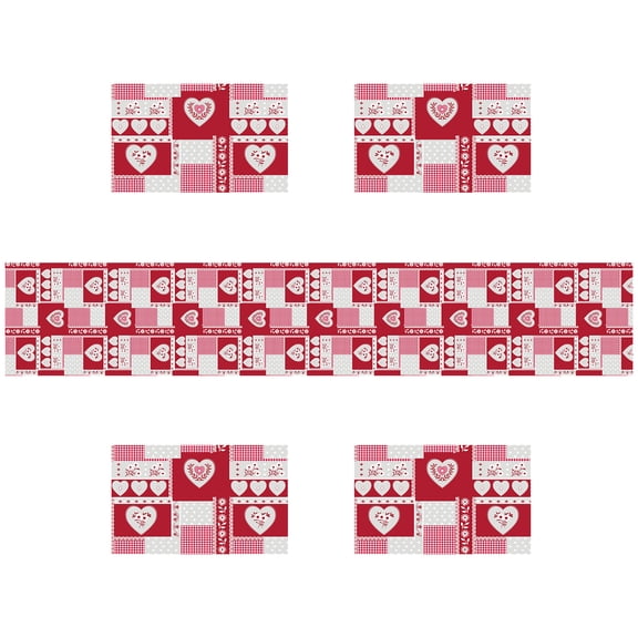 SUNOLIFE Valentine's Day Placemat Set of 4 and Table Runner 72 In Pink Bufflo Plaid Linen Place Mats for Dining Table Decor