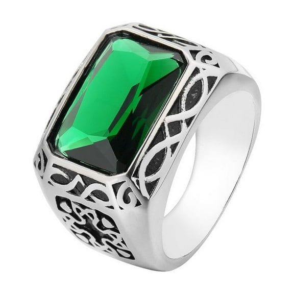 Men's Ring Titanium Steel Emerald Ring Retro Punk Ring for Men Statement Ring Biker Ring Stainless Steel Ring Gift for Him Men's Jewelry