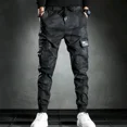 thumbnail image 4 of Pantalones cargo para hombre, elásticos, anchos, multibolsillos, multibolsillos, moda emo, pantalones para hombre, estilo Harajuku, estéticos, sueltos, de algodón, ropa técnica, 4 of 5