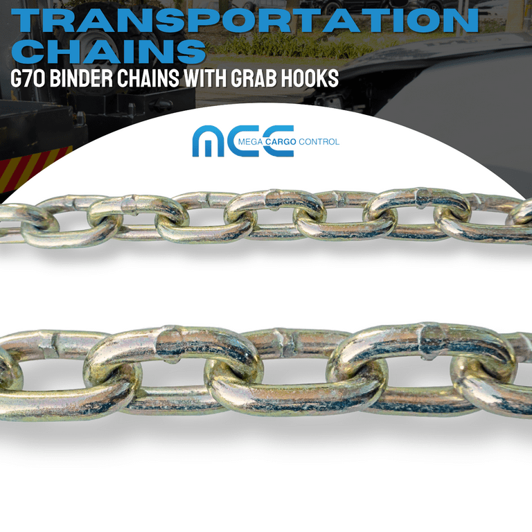Mega Cargo Control 10 Pack G70 5/16 x 20' Tow Chain Transportation Binder  Chain with Grab Hook for Flatbed Truck Trailer Farm Tie Down 4700 lbs WLL 