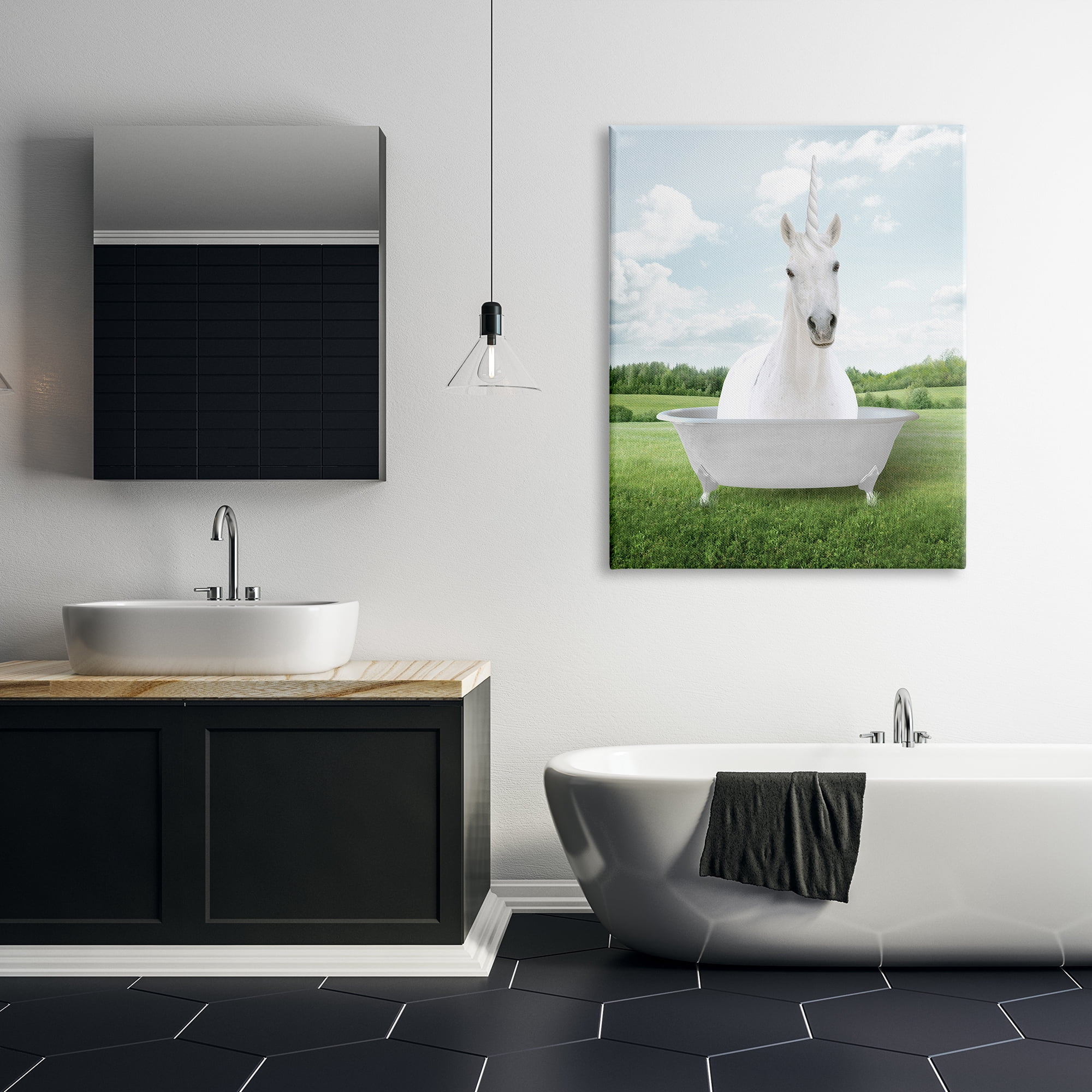Stupell Industries Unicorn Bathtub in Field Nature Painting Gallery Wrapped Canvas Print Wall Art, 36 x 48