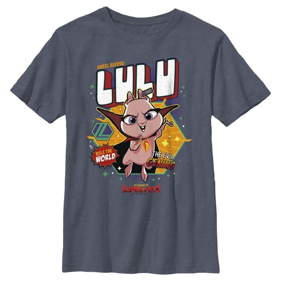 Boy's DC League of Super-Pets Rule the World Lulu Badge  Graphic Tee Navy Blue Heather X Large