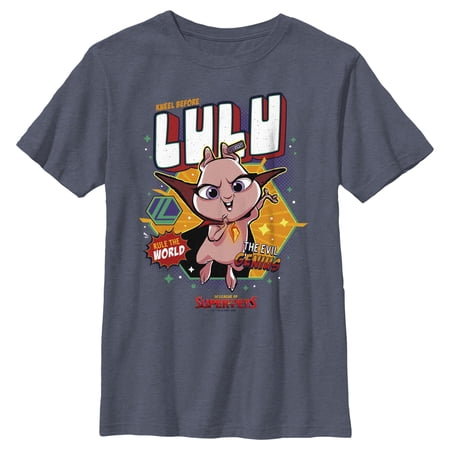 Boy's DC League of Super-Pets Rule the World Lulu Badge Graphic Tee Navy Blue Heather X Large