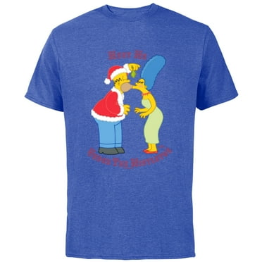 The Simpsons Homer Marge Christmas Meet Under the Mistletoe - Short Sleeve Cotton T-Shirt for Adults - Customized-Royal Heather