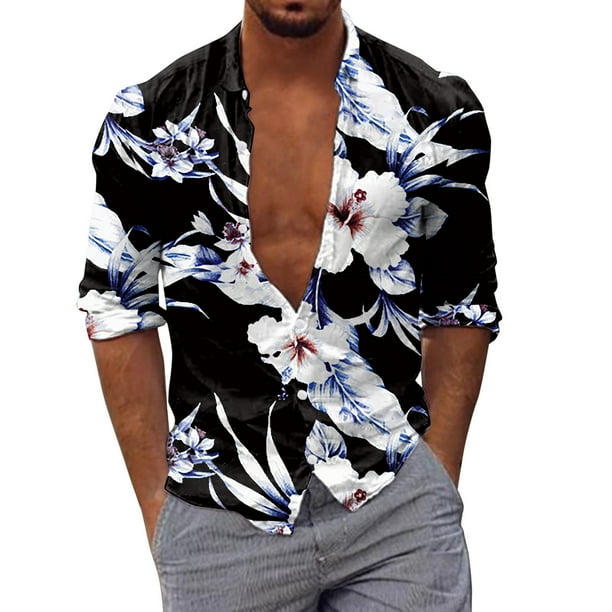 Camisas Para Hombre Talla Extra Camisas estampadas informales de manga larga para otono e invierno para hombre blusas superiores a la White XL Walmart en linea