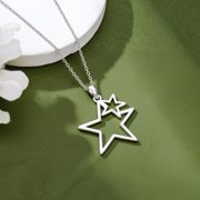 SISGEM 925 Sterling Silver Star Pendant Necklace for Women, Simple Hollow Double Star Pendant, Birthday Anniversary Jewelry Gift