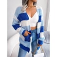 thumbnail image 1 of Suéter tipo cárdigan informal con mangas abullonadas y rayas contrastantes para otoño e invierno, estilo europeo y americano, ropa de mujer, 1 of 6