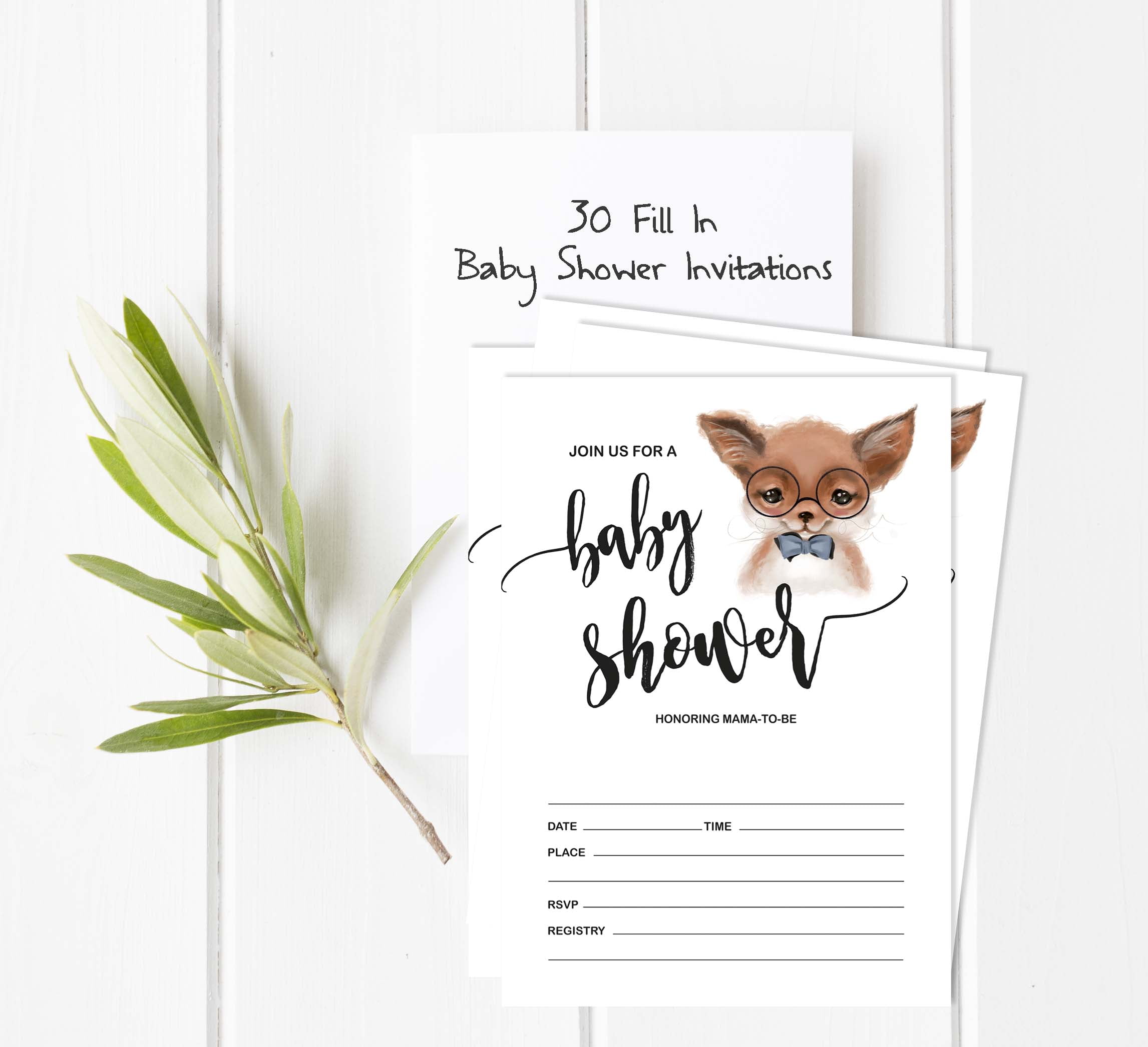 Inkdotpot 30 Fill In StyleBaby Shower Invitation Cards Fox Jungle Animals Blank Invites