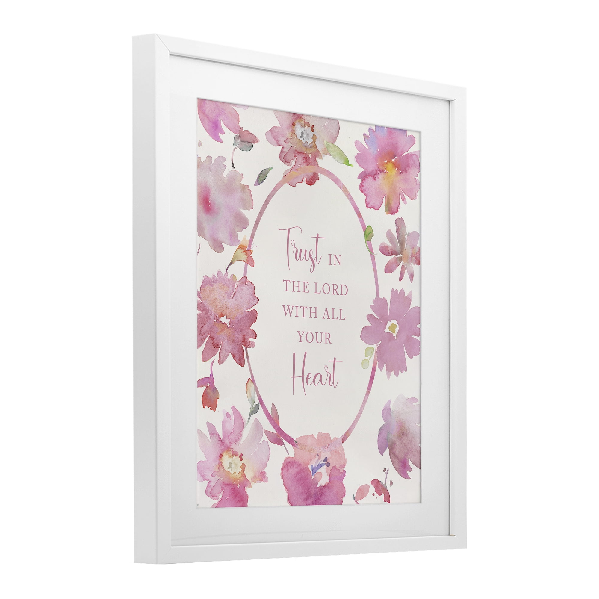Stupell Industries Trust In The Lord Pink Blooms White Framed Print Under Glass, design by Theresa Heidel