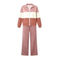 thumbnail image 6 of Womens 2 Piece Sports Set Color Blocked Full Zipper Stand Collar Jacket Wide Leg Comfy Pants Fashion Casual Suits Watermelon Red M, 6 of 6