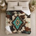 thumbnail image 4 of Turquoise Diamond Motif On Hide Look With Feather Shapes Pumpkins Lantern And Mantel Rustic Geometric Art, Soft Flannel Blanket for Bedroom and Living Room, 4 of 7