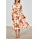 thumbnail image 3 of Vestido PRETTYGARDEN Floral Cuello en V Manga Larga Naranja XL, 3 of 9