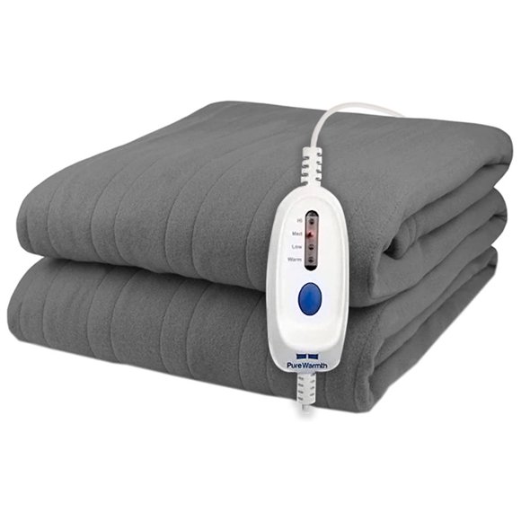 Pure Warmth Solid Flannel Electric Heated Warming Blanket, Twin, Grey