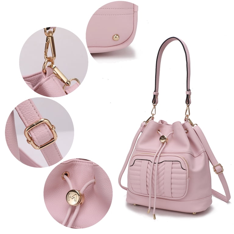 Sleek Pink Leather Bucket Backpack Parisa Wang Leather Bucket Bag - Pink Crossbody Bags  main image 3