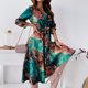 thumbnail image 5 of ICHUANYI Clearance Fashion Women Buttons Bandage Casual Print Dress V Neck Long Sleeve Dress(Multicolor, S) ICHUANYI WER2023081503304, 5 of 9