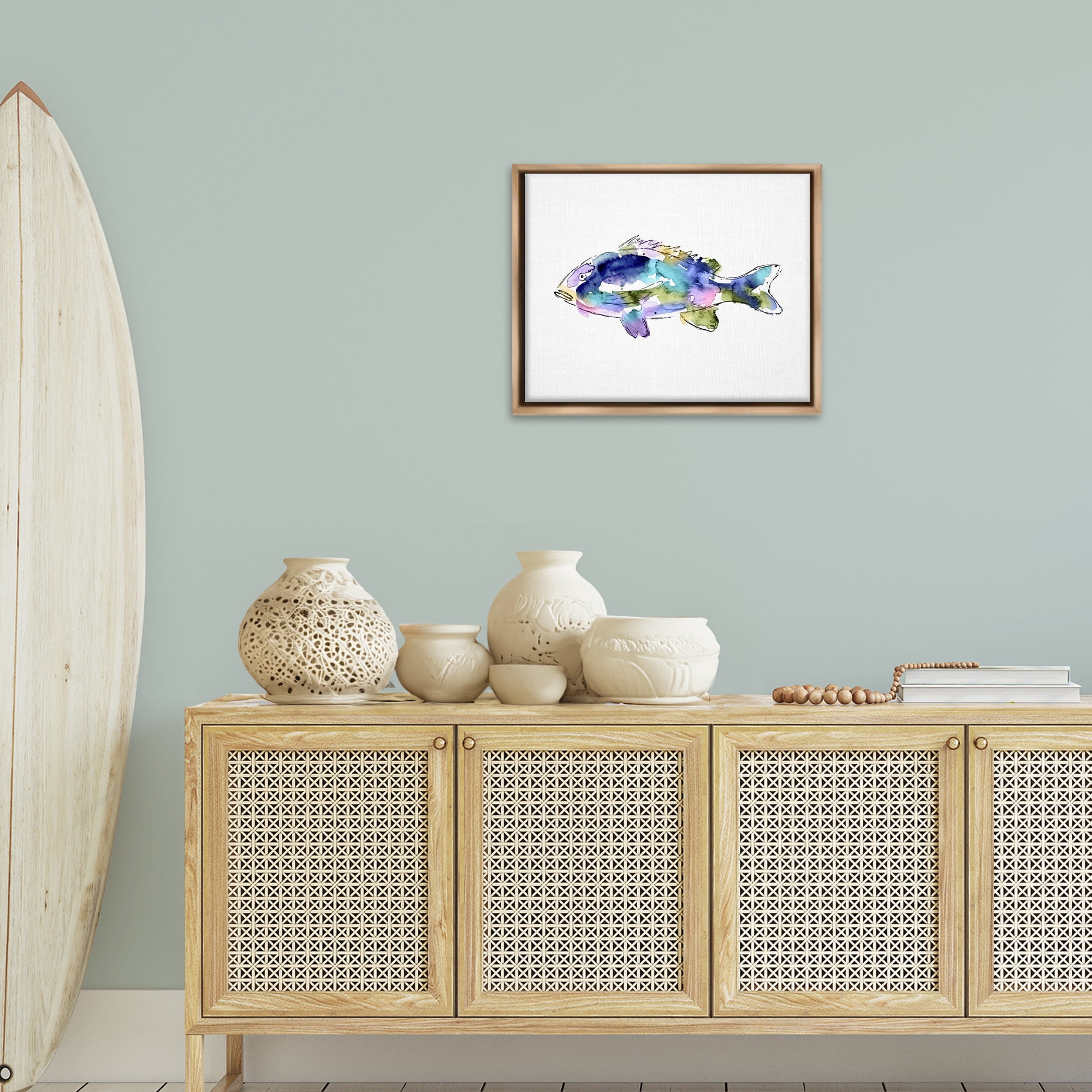 Stupell Industries Watercolor Style Fish Animals & Insects Painting Brown Floater Framed Canvas Art Print Wall Art, 21 x 17