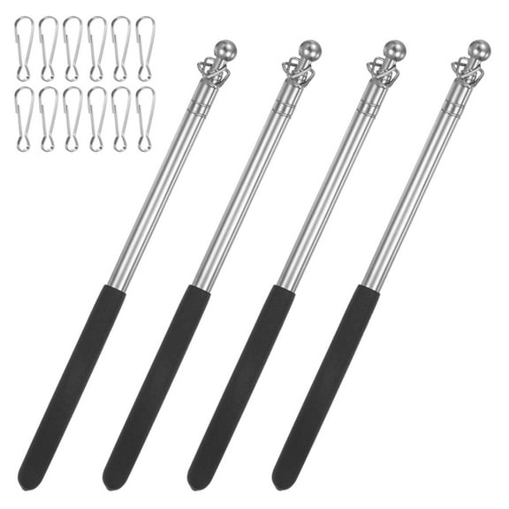 Uxcell 4-Pack 3.28Ft/1M Telescopic Flag Pole with Clips Black
