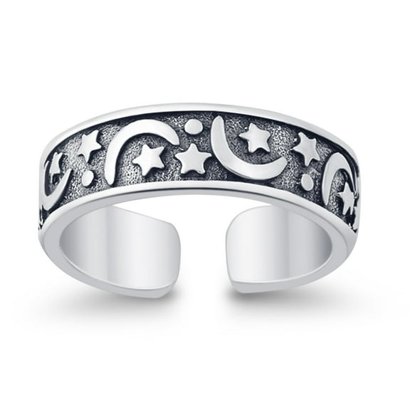 5mm - Moon & Stars Toe Band Ring 925 Sterling Silver Thin Adjustable Stylish Rings for Women