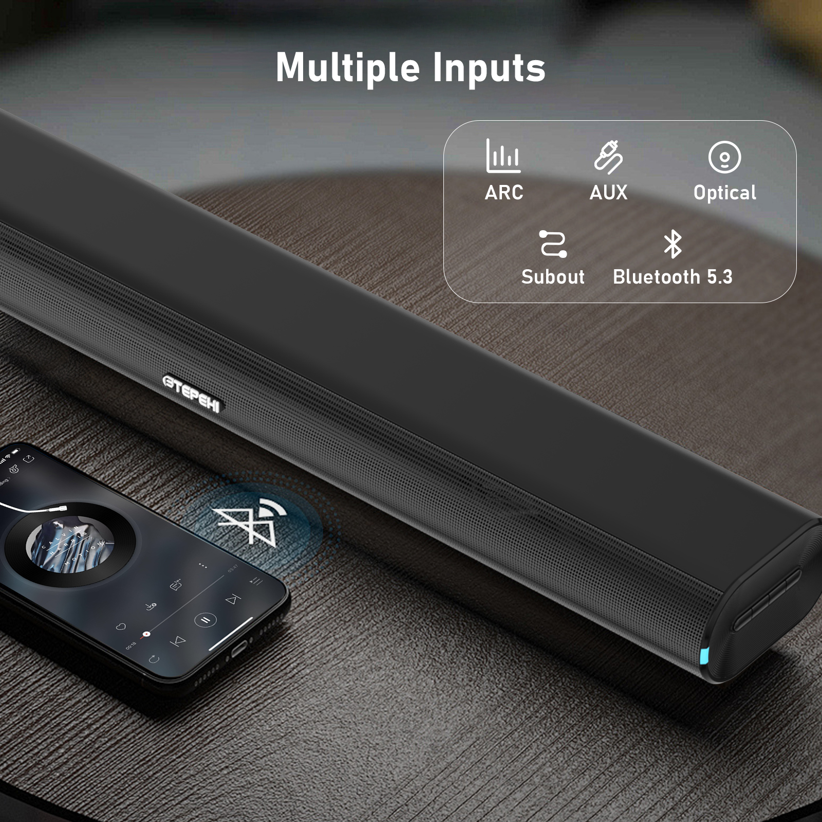ETEPEHI 60W 2.0 Soundbar for TV with Bluetooth 5.3, 22 Inch photo 7