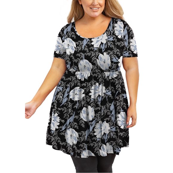 MODERN GOOSE  Women's Plus Size Tunic Short Sleeve Scoop Neck Lily 4X Top Clothes Flowy Clothing Loose Fit Maternity Business T Shirt