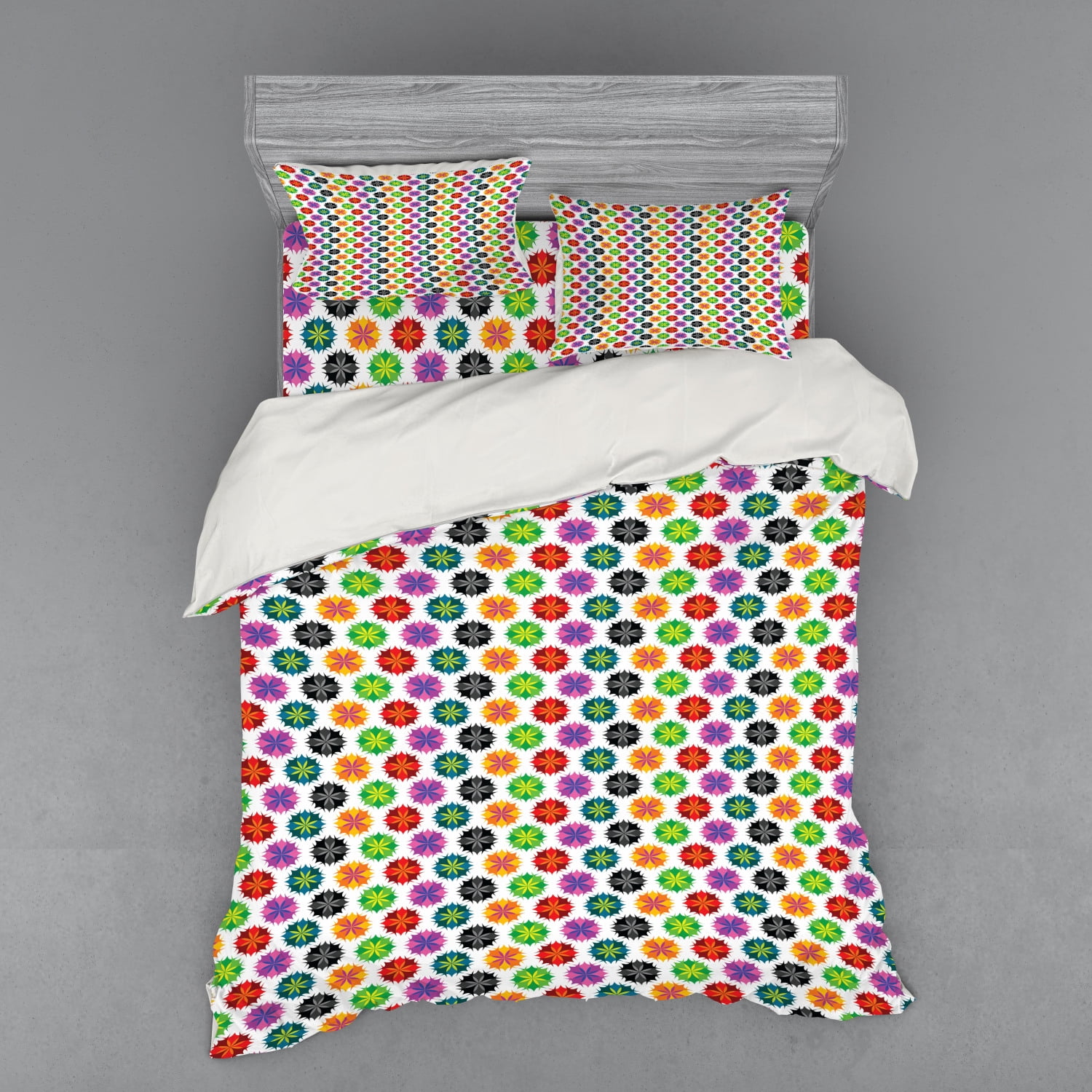 Colorful Duvet Cover Set, Vibrant Colored Abstract Floral with Sharp