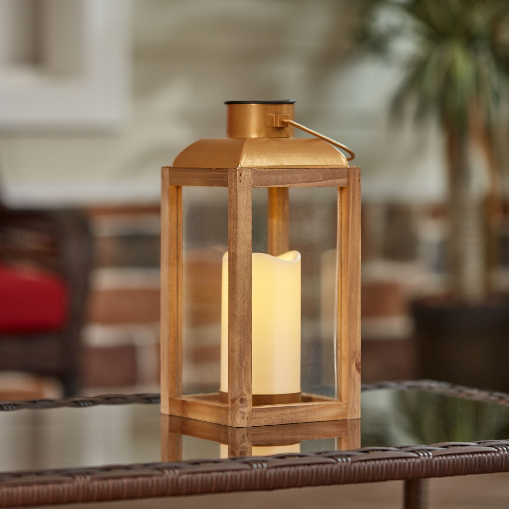 Outdoor Hartland Lantern LED Candle Home Garden Warm Glow Wooden Lighting 
